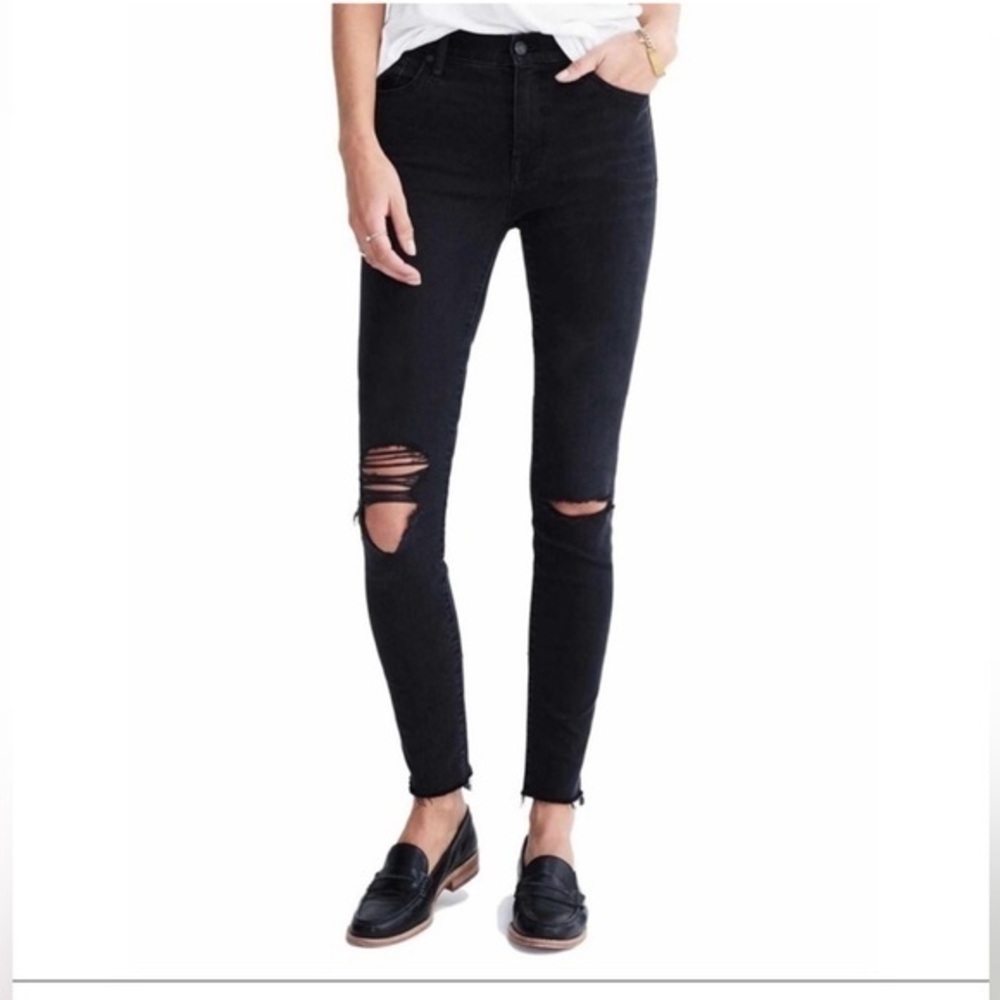 Madewell Jeans Black 9” High Riser Skinny Skinny Stretch Modern Distressed
